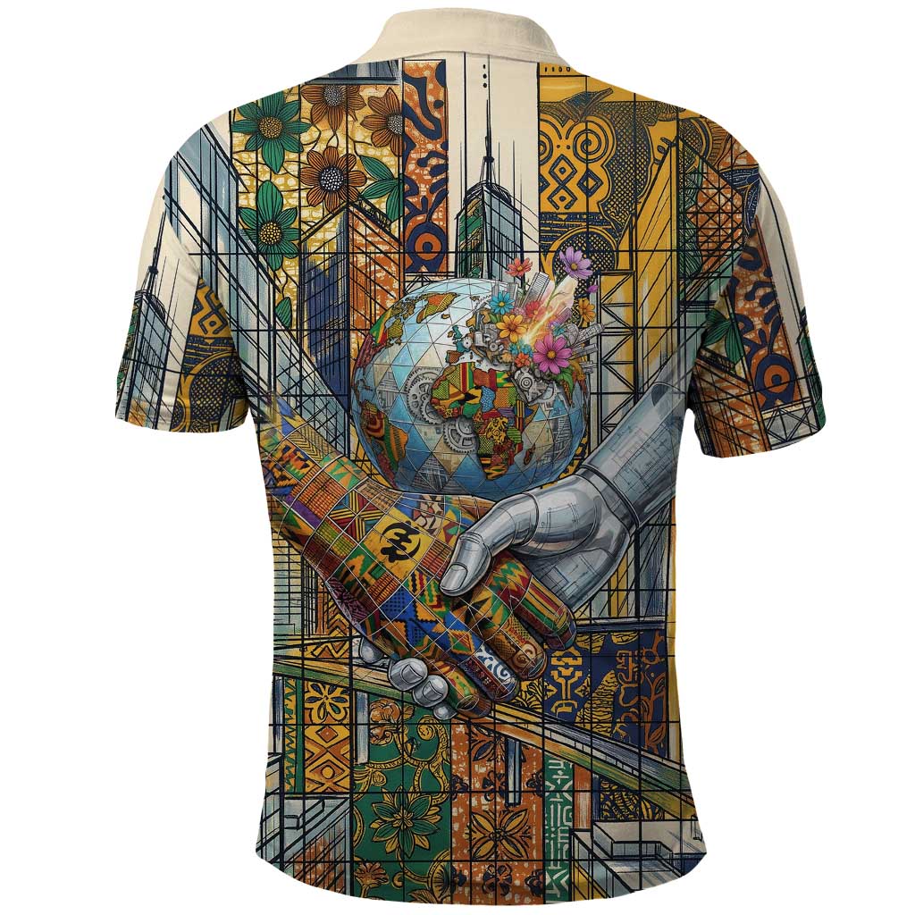 Léopold Sédar Senghor Polo Shirt President Poete Portrait Futuristic African Robotic Handshake Earth and Flowers Unity - Wonder Print Shop