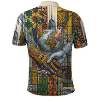 Léopold Sédar Senghor Polo Shirt President Poete Portrait Futuristic African Robotic Handshake Earth and Flowers Unity - Wonder Print Shop