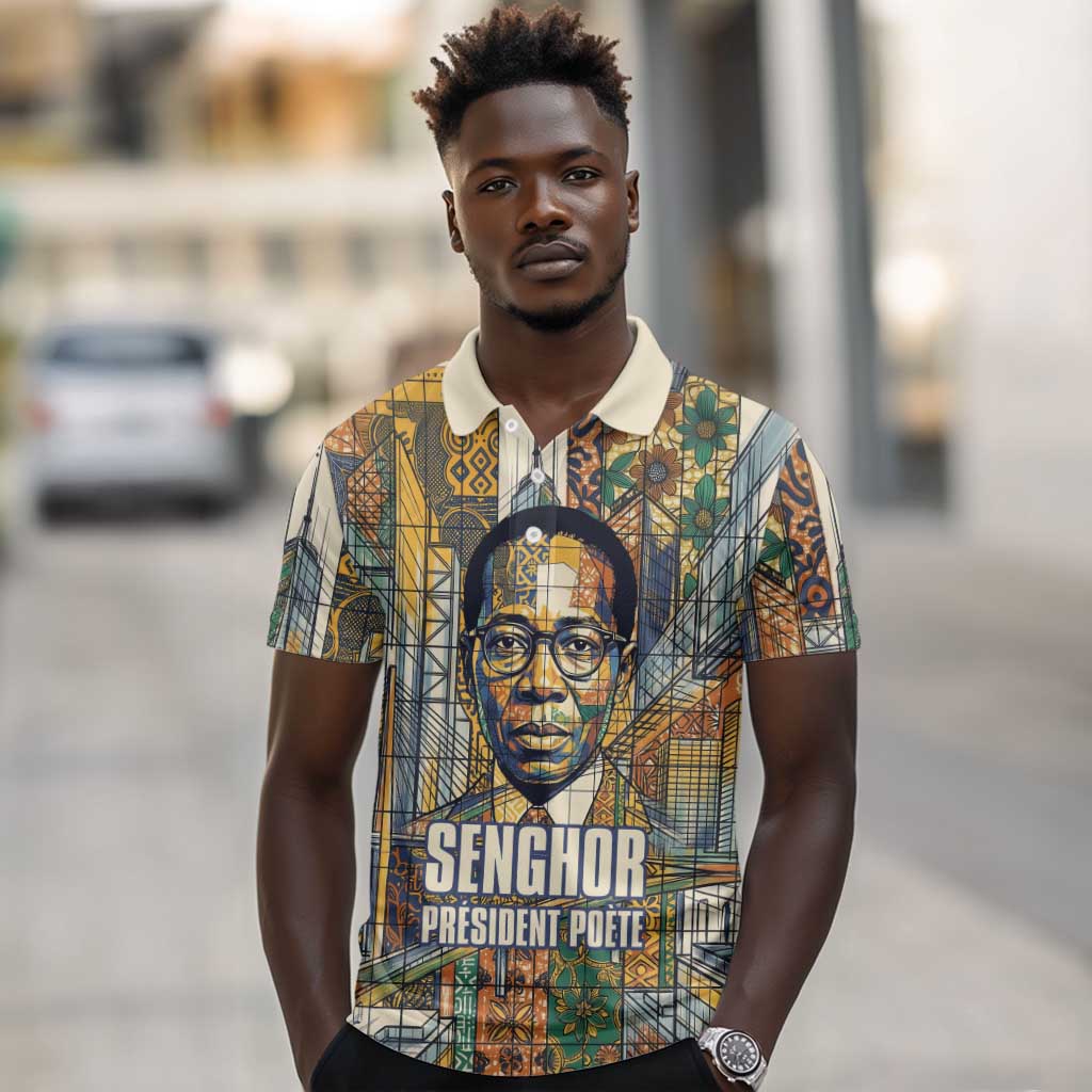 Léopold Sédar Senghor Polo Shirt President Poete Portrait Futuristic African Robotic Handshake Earth and Flowers Unity - Wonder Print Shop