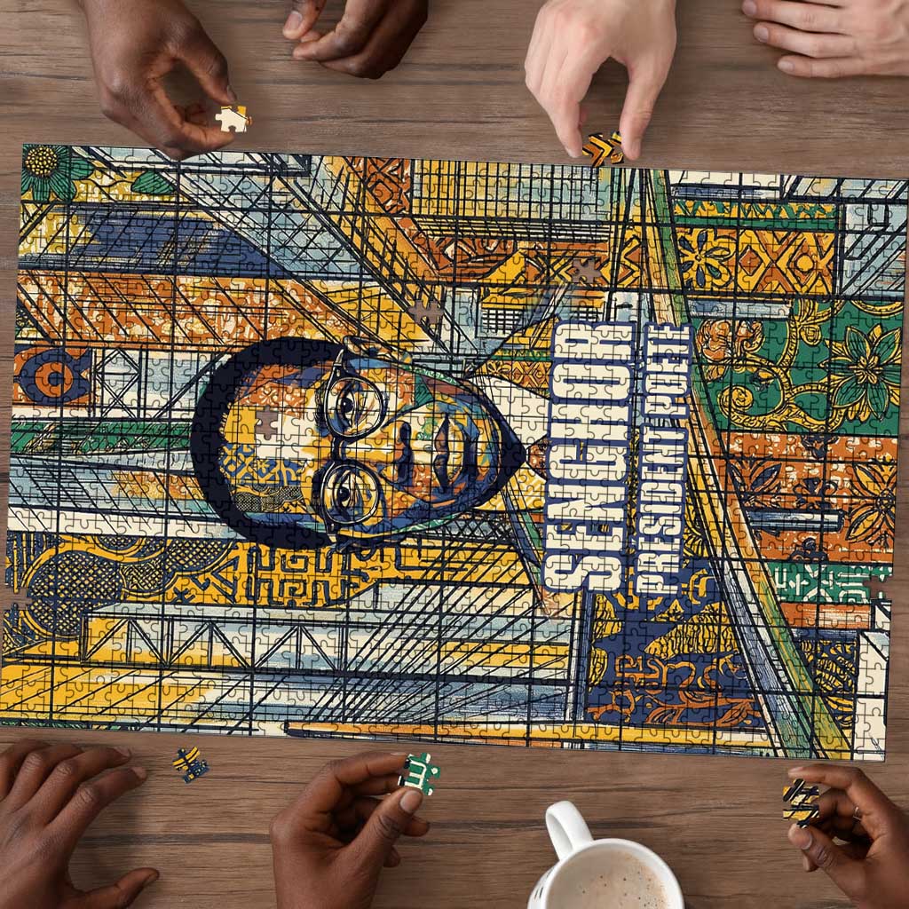 Léopold Sédar Senghor Puzzle President Poete Portrait Futuristic African Robotic Handshake Earth and Flowers Unity - Wonder Print Shop