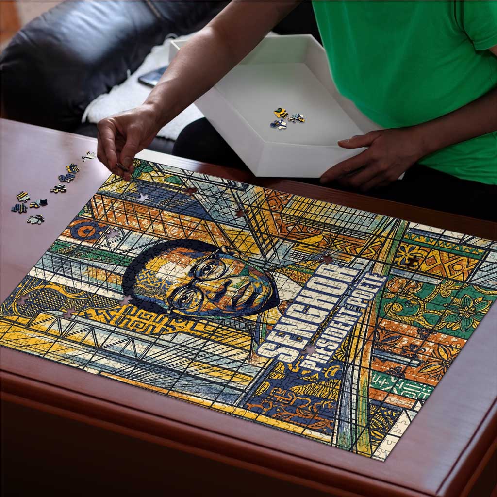 Léopold Sédar Senghor Puzzle President Poete Portrait Futuristic African Robotic Handshake Earth and Flowers Unity - Wonder Print Shop