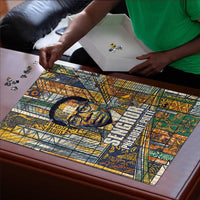 Léopold Sédar Senghor Puzzle President Poete Portrait Futuristic African Robotic Handshake Earth and Flowers Unity - Wonder Print Shop