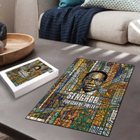 Léopold Sédar Senghor Puzzle President Poete Portrait Futuristic African Robotic Handshake Earth and Flowers Unity - Wonder Print Shop