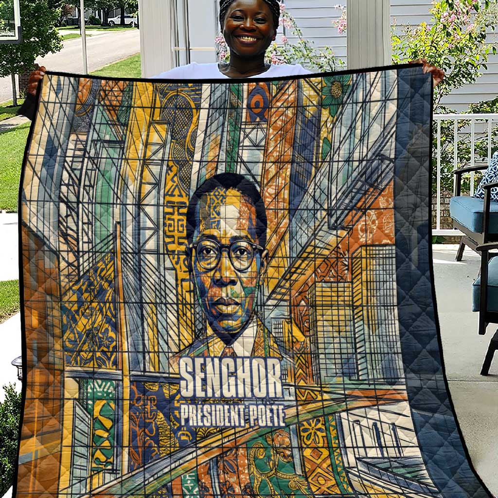 Léopold Sédar Senghor Quilt President Poete Portrait Futuristic African Robotic Handshake Earth and Flowers Unity - Wonder Print Shop