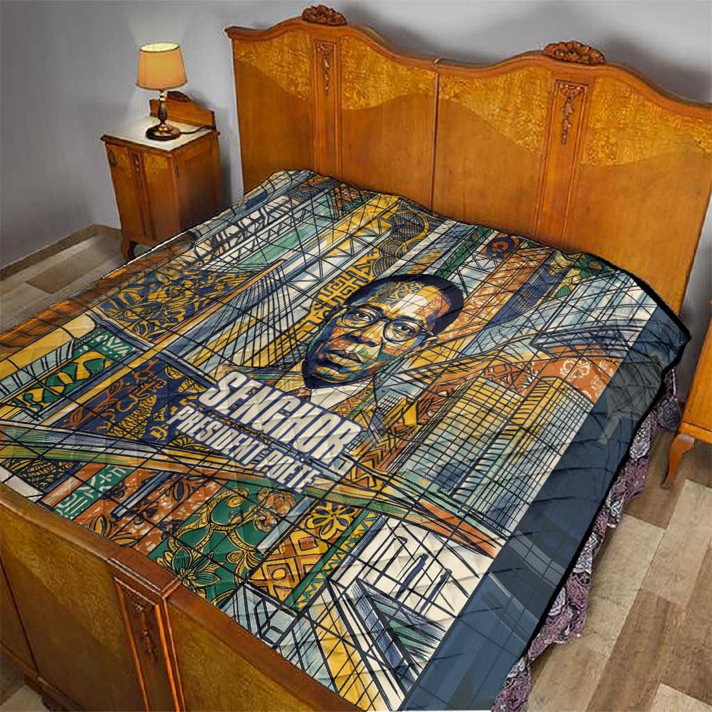 Léopold Sédar Senghor Quilt President Poete Portrait Futuristic African Robotic Handshake Earth and Flowers Unity - Wonder Print Shop