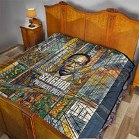 Léopold Sédar Senghor Quilt President Poete Portrait Futuristic African Robotic Handshake Earth and Flowers Unity - Wonder Print Shop