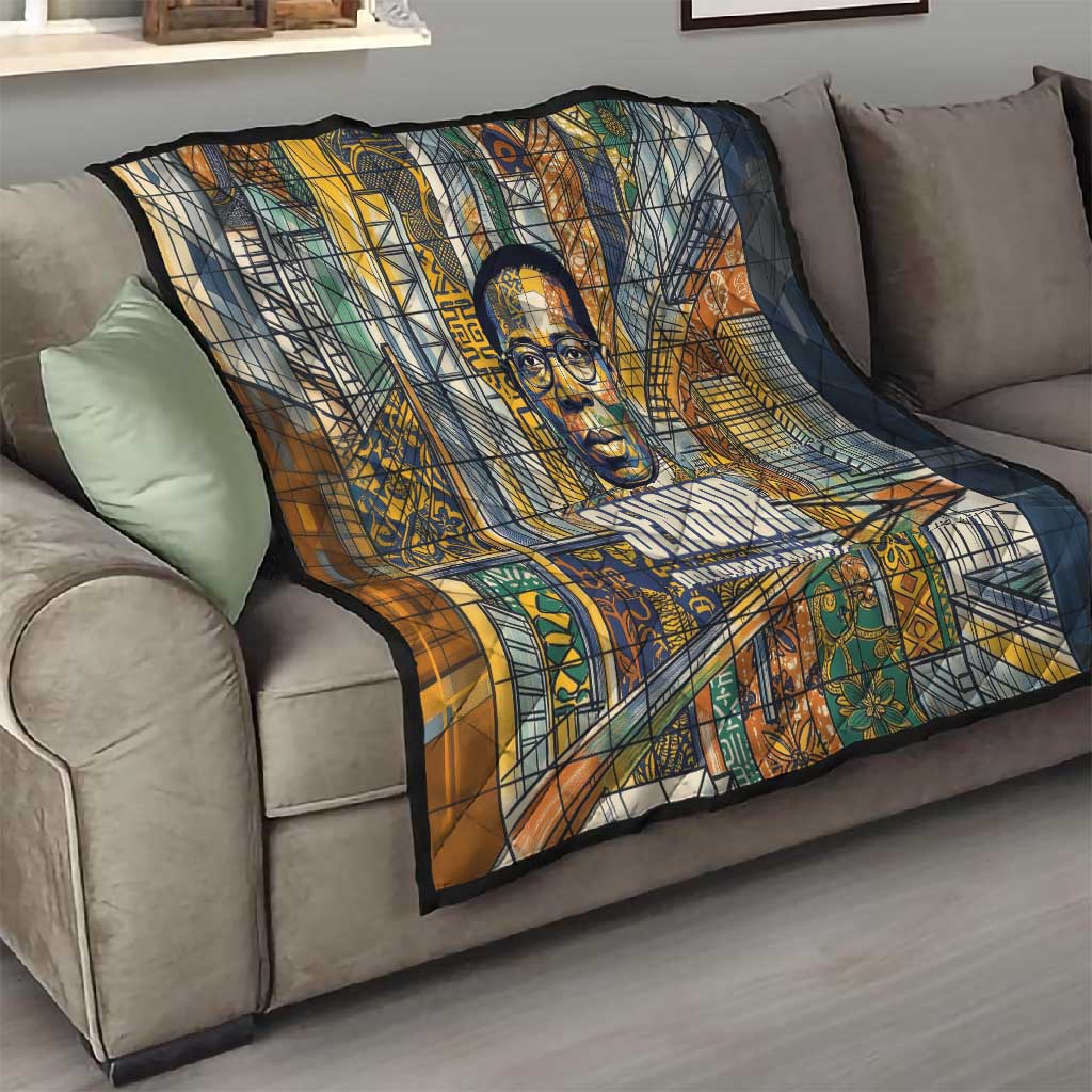 Léopold Sédar Senghor Quilt President Poete Portrait Futuristic African Robotic Handshake Earth and Flowers Unity - Wonder Print Shop