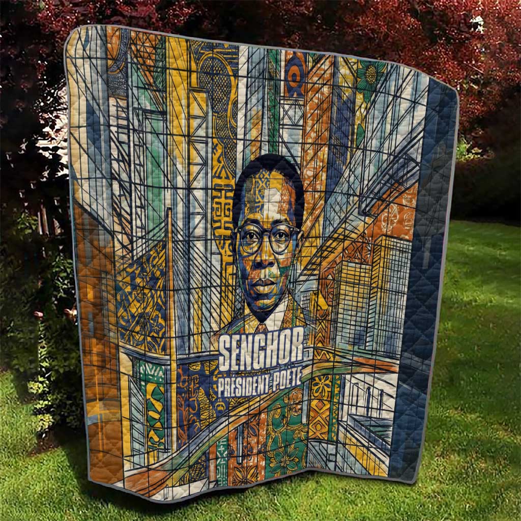 Léopold Sédar Senghor Quilt President Poete Portrait Futuristic African Robotic Handshake Earth and Flowers Unity - Wonder Print Shop