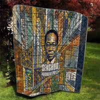 Léopold Sédar Senghor Quilt President Poete Portrait Futuristic African Robotic Handshake Earth and Flowers Unity - Wonder Print Shop