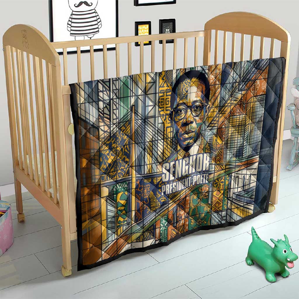 Léopold Sédar Senghor Quilt President Poete Portrait Futuristic African Robotic Handshake Earth and Flowers Unity - Wonder Print Shop