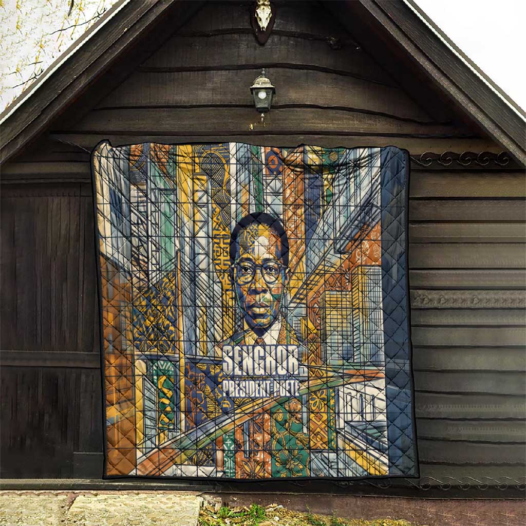 Léopold Sédar Senghor Quilt President Poete Portrait Futuristic African Robotic Handshake Earth and Flowers Unity - Wonder Print Shop