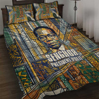 Léopold Sédar Senghor Quilt Bed Set President Poete Portrait Futuristic African Robotic Handshake Earth and Flowers Unity - Wonder Print Shop