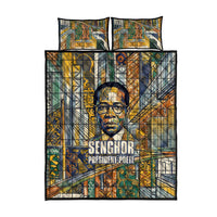 Léopold Sédar Senghor Quilt Bed Set President Poete Portrait Futuristic African Robotic Handshake Earth and Flowers Unity - Wonder Print Shop