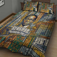 Léopold Sédar Senghor Quilt Bed Set President Poete Portrait Futuristic African Robotic Handshake Earth and Flowers Unity - Wonder Print Shop