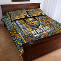 Léopold Sédar Senghor Quilt Bed Set President Poete Portrait Futuristic African Robotic Handshake Earth and Flowers Unity - Wonder Print Shop