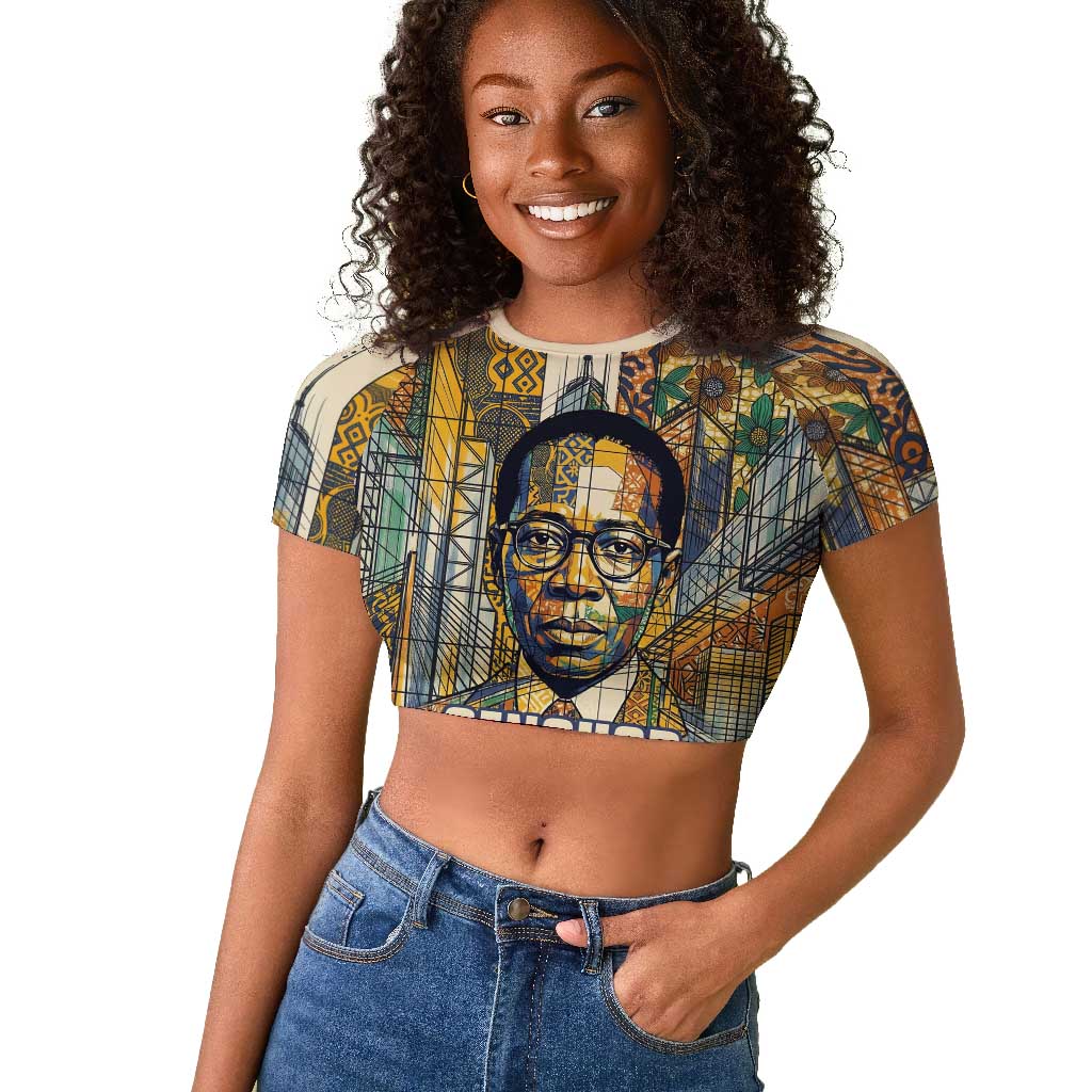 Léopold Sédar Senghor Raglan Cropped T shirt President Poete Portrait Futuristic African Robotic Handshake Earth and Flowers Unity - Wonder Print Shop