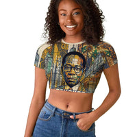 Léopold Sédar Senghor Raglan Cropped T shirt President Poete Portrait Futuristic African Robotic Handshake Earth and Flowers Unity - Wonder Print Shop