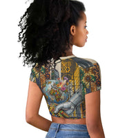 Léopold Sédar Senghor Raglan Cropped T shirt President Poete Portrait Futuristic African Robotic Handshake Earth and Flowers Unity - Wonder Print Shop