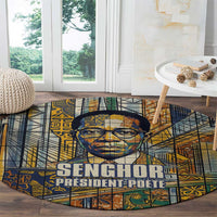 Léopold Sédar Senghor Round Carpet President Poete Portrait Futuristic African Robotic Handshake Earth and Flowers Unity - Wonder Print Shop