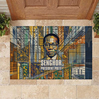 Léopold Sédar Senghor Rubber Doormat President Poete Portrait Futuristic African Robotic Handshake Earth and Flowers Unity - Wonder Print Shop