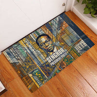 Léopold Sédar Senghor Rubber Doormat President Poete Portrait Futuristic African Robotic Handshake Earth and Flowers Unity - Wonder Print Shop