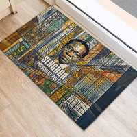 Léopold Sédar Senghor Rubber Doormat President Poete Portrait Futuristic African Robotic Handshake Earth and Flowers Unity - Wonder Print Shop
