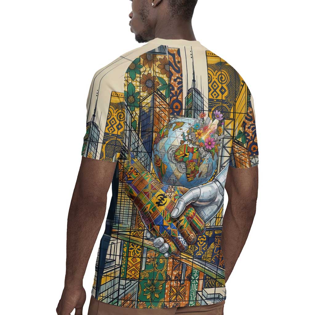 Léopold Sédar Senghor Rugby Jersey President Poete Portrait Futuristic African Robotic Handshake Earth and Flowers Unity - Wonder Print Shop