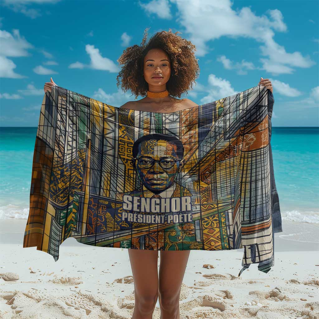 Léopold Sédar Senghor Sarong President Poete Portrait Futuristic African Robotic Handshake Earth and Flowers Unity - Wonder Print Shop