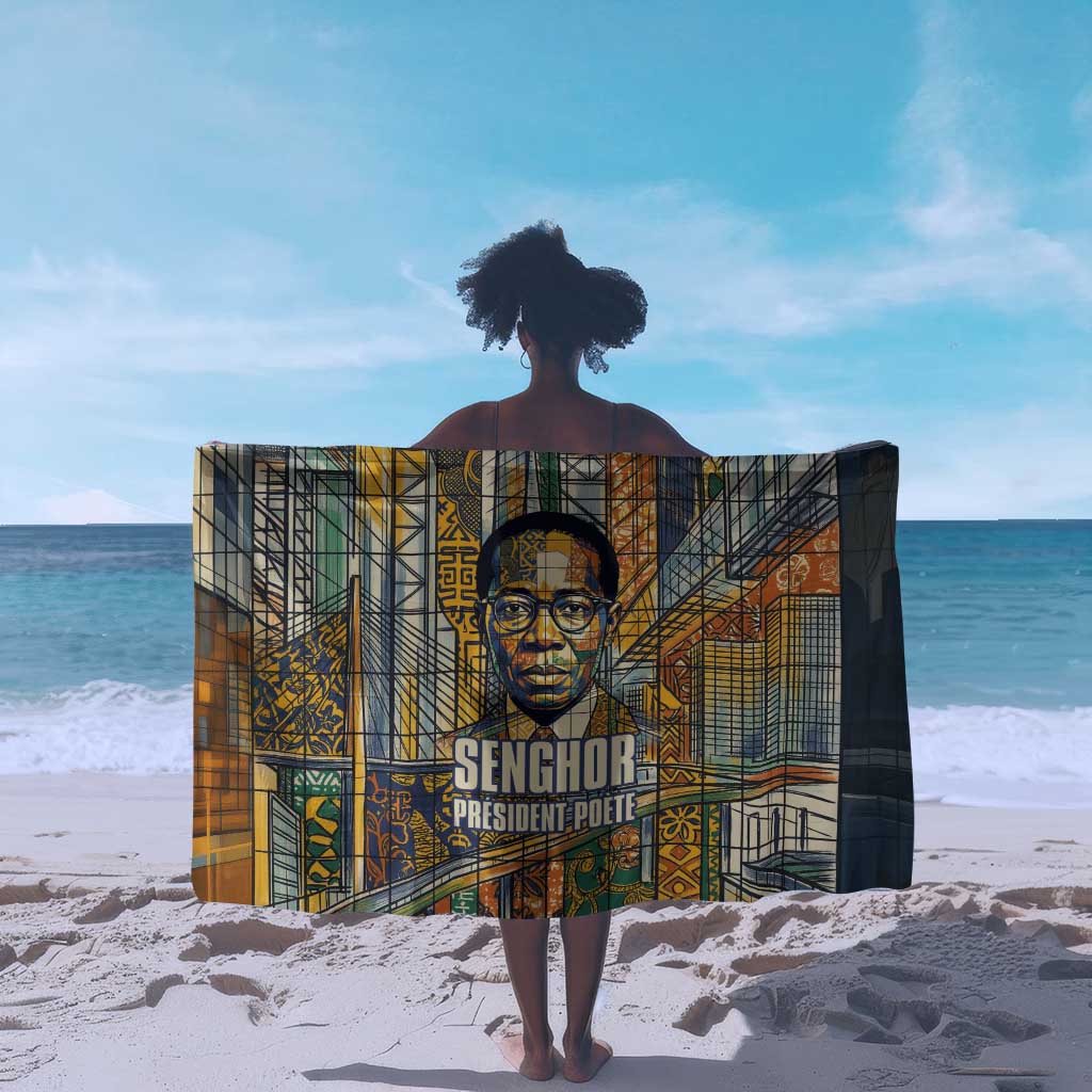 Léopold Sédar Senghor Sarong President Poete Portrait Futuristic African Robotic Handshake Earth and Flowers Unity - Wonder Print Shop