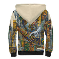 Léopold Sédar Senghor Sherpa Hoodie President Poete Portrait Futuristic African Robotic Handshake Earth and Flowers Unity - Wonder Print Shop