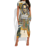 Léopold Sédar Senghor Short Sleeve Bodycon Dress President Poete Portrait Futuristic African Robotic Handshake Earth and Flowers Unity - Wonder Print Shop
