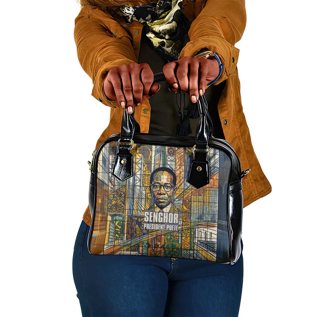 Léopold Sédar Senghor Shoulder Handbag President Poete Portrait Futuristic African Robotic Handshake Earth and Flowers Unity - Wonder Print Shop