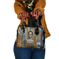 Léopold Sédar Senghor Shoulder Handbag President Poete Portrait Futuristic African Robotic Handshake Earth and Flowers Unity - Wonder Print Shop