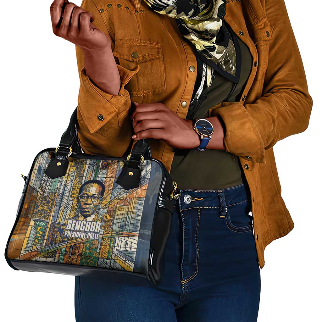 Léopold Sédar Senghor Shoulder Handbag President Poete Portrait Futuristic African Robotic Handshake Earth and Flowers Unity - Wonder Print Shop