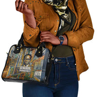 Léopold Sédar Senghor Shoulder Handbag President Poete Portrait Futuristic African Robotic Handshake Earth and Flowers Unity - Wonder Print Shop