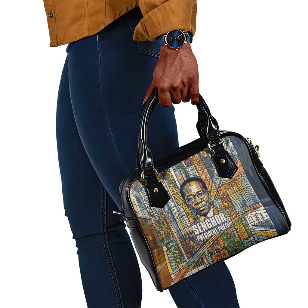 Léopold Sédar Senghor Shoulder Handbag President Poete Portrait Futuristic African Robotic Handshake Earth and Flowers Unity - Wonder Print Shop