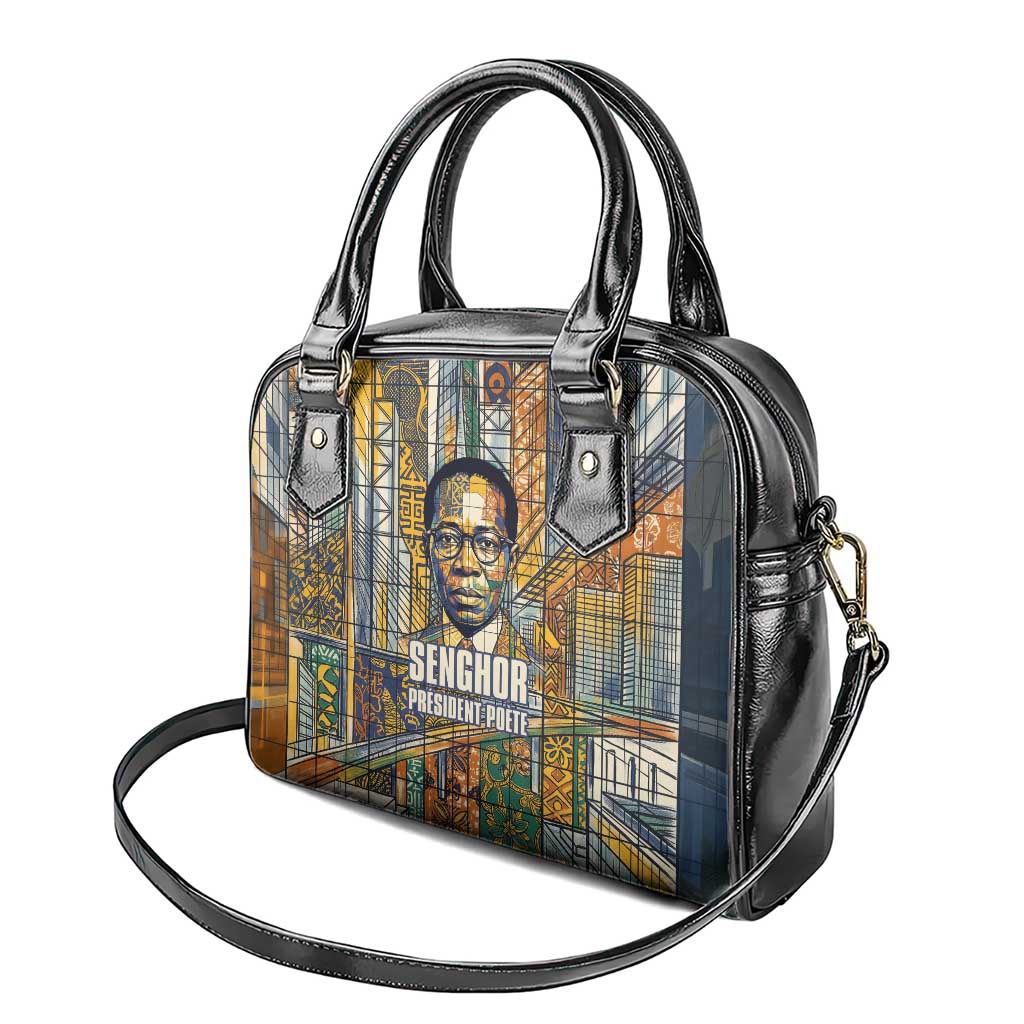 Léopold Sédar Senghor Shoulder Handbag President Poete Portrait Futuristic African Robotic Handshake Earth and Flowers Unity - Wonder Print Shop
