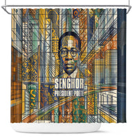 Léopold Sédar Senghor Shower Curtain President Poete Portrait Futuristic African Robotic Handshake Earth and Flowers Unity - Wonder Print Shop