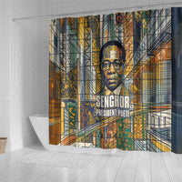 Léopold Sédar Senghor Shower Curtain President Poete Portrait Futuristic African Robotic Handshake Earth and Flowers Unity - Wonder Print Shop