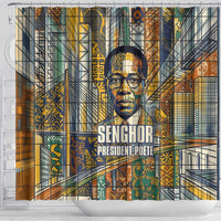 Léopold Sédar Senghor Shower Curtain President Poete Portrait Futuristic African Robotic Handshake Earth and Flowers Unity - Wonder Print Shop