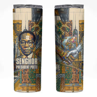 Léopold Sédar Senghor Skinny Tumbler President Poete Portrait Futuristic African Robotic Handshake Earth and Flowers Unity - Wonder Print Shop