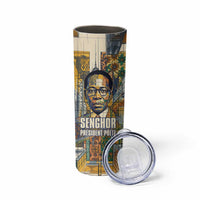 Léopold Sédar Senghor Skinny Tumbler President Poete Portrait Futuristic African Robotic Handshake Earth and Flowers Unity - Wonder Print Shop