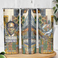 Léopold Sédar Senghor Skinny Tumbler President Poete Portrait Futuristic African Robotic Handshake Earth and Flowers Unity - Wonder Print Shop