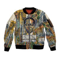 Léopold Sédar Senghor Sleeve Zip Bomber Jacket President Poete Portrait Futuristic African Robotic Handshake Earth and Flowers Unity - Wonder Print Shop