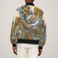 Léopold Sédar Senghor Sleeve Zip Bomber Jacket President Poete Portrait Futuristic African Robotic Handshake Earth and Flowers Unity - Wonder Print Shop