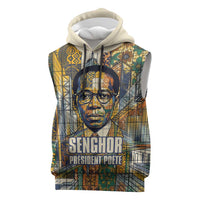 Léopold Sédar Senghor Sleeveless Hoodie President Poete Portrait Futuristic African Robotic Handshake Earth and Flowers Unity - Wonder Print Shop