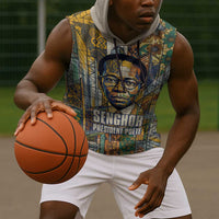 Léopold Sédar Senghor Sleeveless Hoodie President Poete Portrait Futuristic African Robotic Handshake Earth and Flowers Unity - Wonder Print Shop