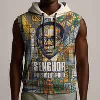 Léopold Sédar Senghor Sleeveless Hoodie President Poete Portrait Futuristic African Robotic Handshake Earth and Flowers Unity - Wonder Print Shop
