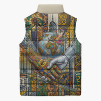 Léopold Sédar Senghor Sleeveless Puffer Jacket President Poete Portrait Futuristic African Robotic Handshake Earth and Flowers Unity - Wonder Print Shop