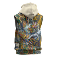 Léopold Sédar Senghor Sleeveless Zip Hoodie President Poete Portrait Futuristic African Robotic Handshake Earth and Flowers Unity - Wonder Print Shop